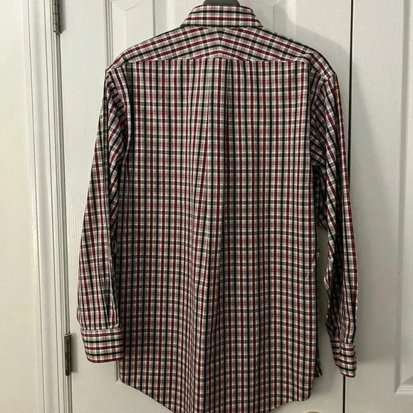 Lands End Mens 15.5Neck Red Black Checkered Button Down Shirt - Picture 2 of 4